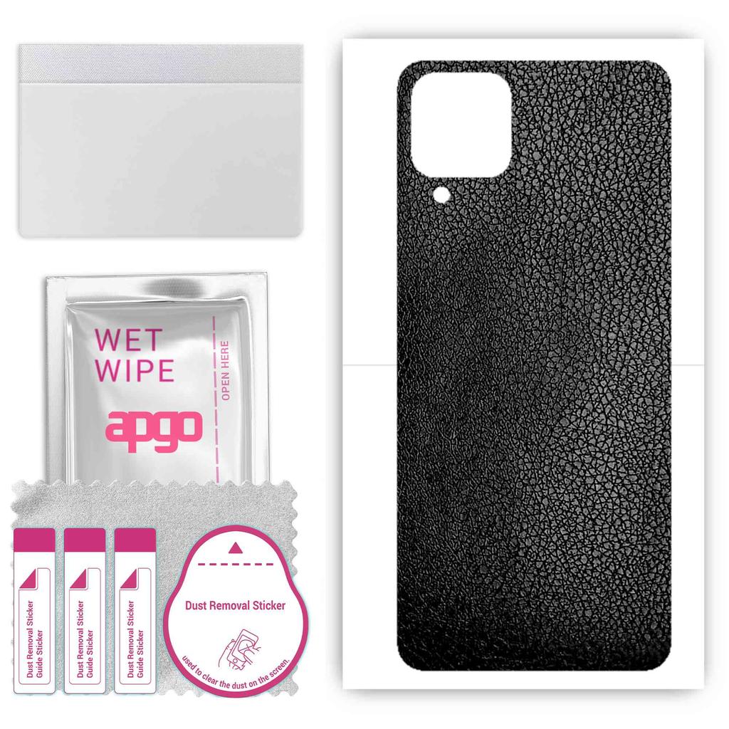 apgo Protective Skin Sticker for the Back Compatible with Samsung Galaxy A12, Wrap Film, Foil, Vinyl - Pattern Black Leather