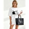 Oversized T Shirt Black Bear And Moon Print Casual Wear For Women
