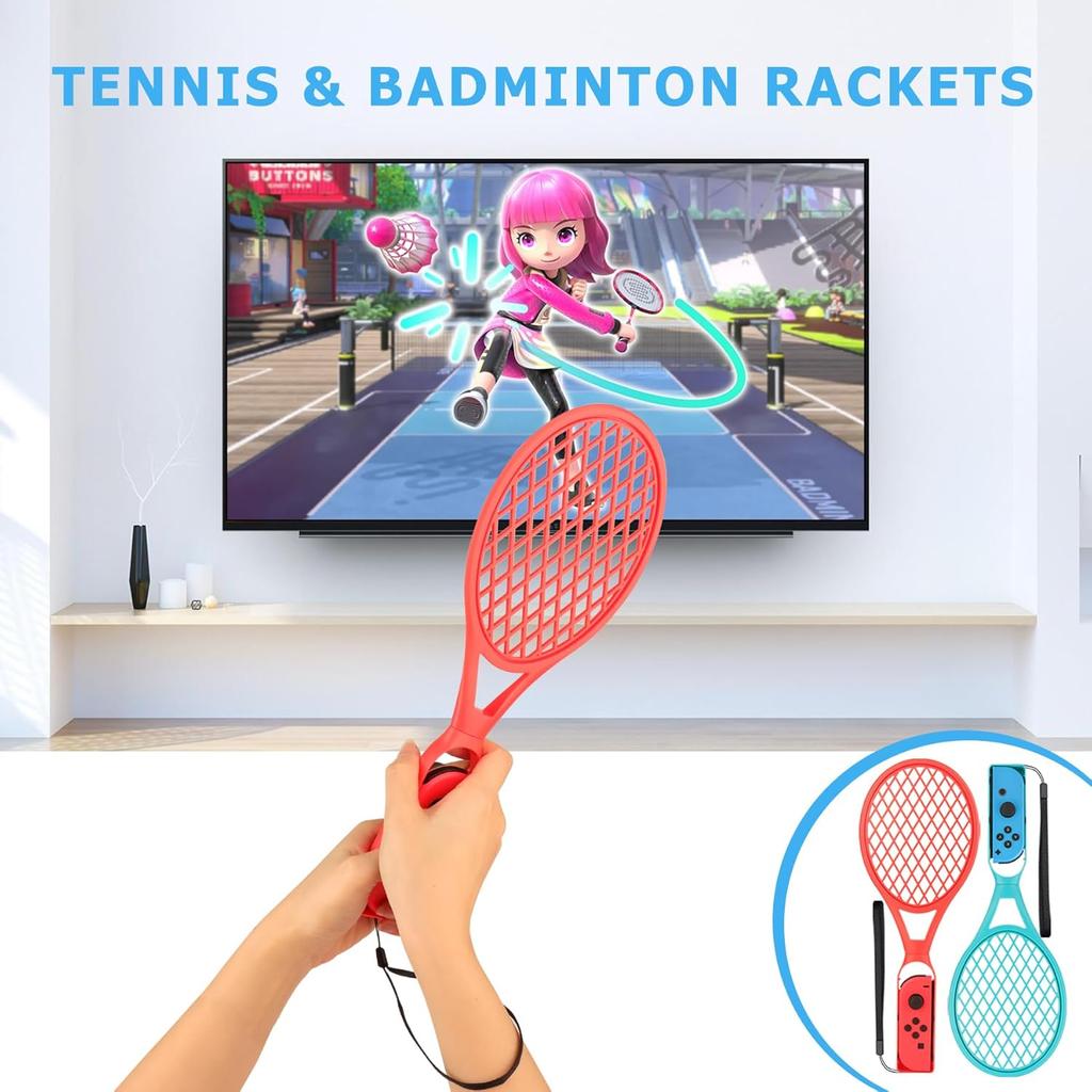 EOVOLA 18 in 1 Accessories Kit for Nintendo Switch / OLED Sports Games, Tennis Rackets, Comfort Grips Golf Clubs, Swords, Wrist Bands and Leg Strap