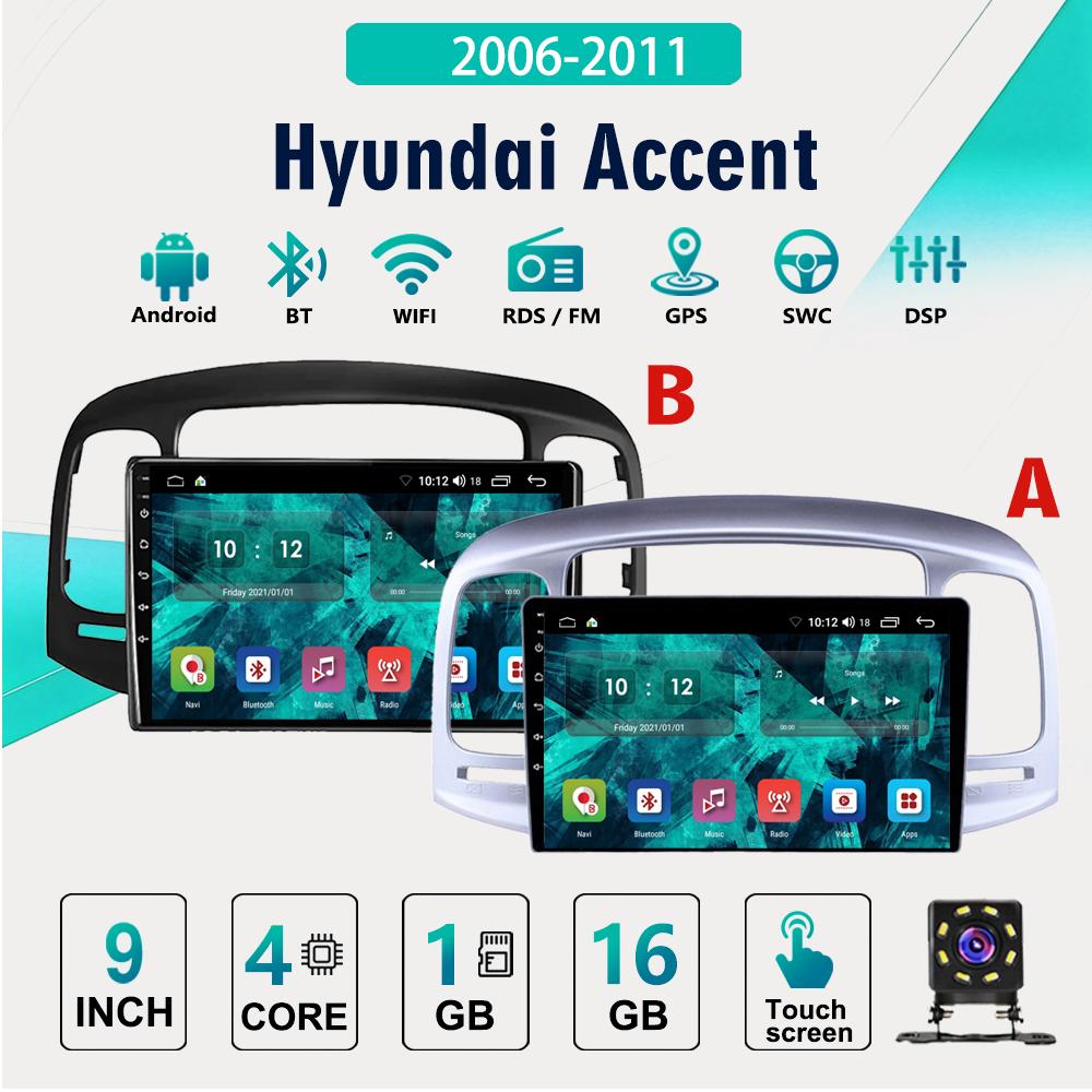 2Din Android Car-Play Car Radio,Hyundai Accent 2006-2011,Multimedia Player Head Unit Stereo GPS Navigation BT WIFI,1+16GB