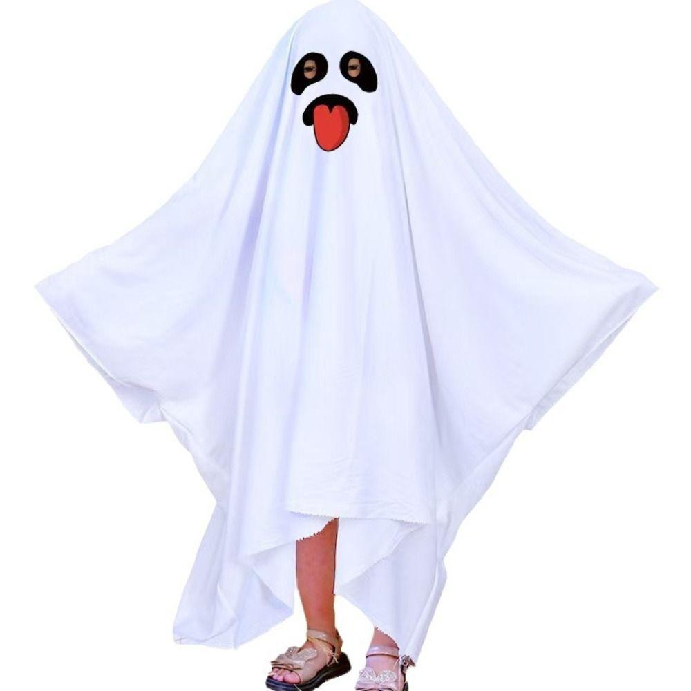 White Halloween Cloak Cape Scary Ghost Cosplay Costume Creative Ghost Poncho Robe Child