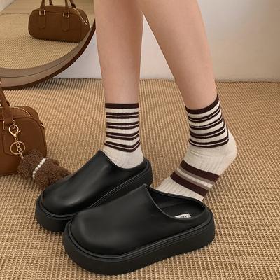 Модные босоножки с закрытым носком на каблуке, обувь, домашние тапочки, шлепанцы на платформе, женские, черные, 2025, ретро-обувь, женские шлепанцы