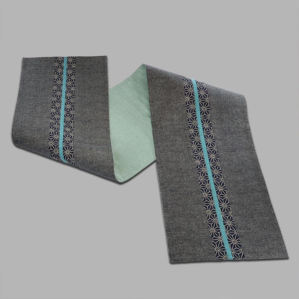 Ткань для дорожки стола Yamashita Koge Runner Cloth, Индиговый узор, Дизайн с листьями конопли, 100% Хлопок, Сделано в Японии, Дорожка для стола