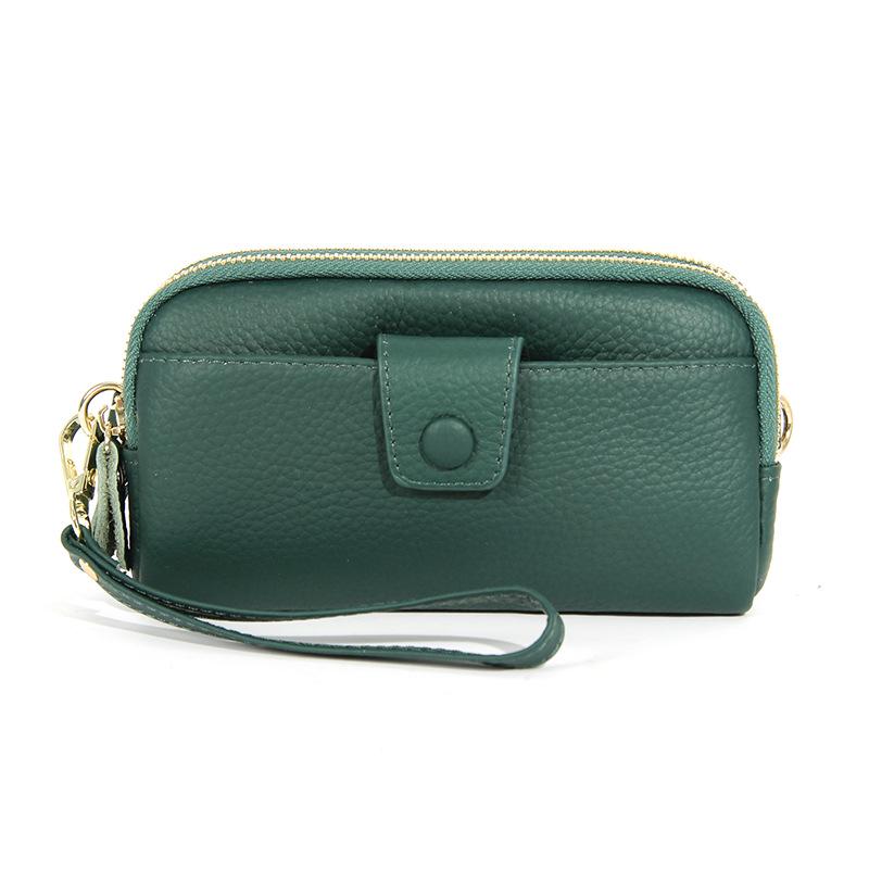 Кошелек из натуральной кожи с двойной молнией из коровьей кожи с цепочкой для мобильного телефона - женская длинная сумка