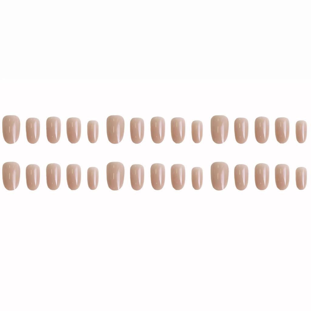 Short Round False Nails 30 Pieces Natural Nude Design With Crystal Clear Texture For Daily Wedding Party Use