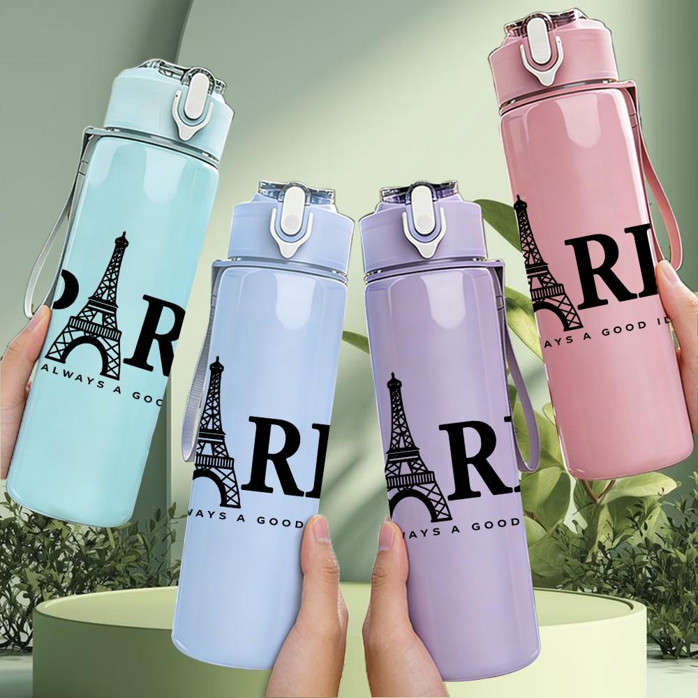 1PC Paris Eiffel Tower Minimal Print 750ml Color Plastic Sports Water Bottle Leakproof Flip Straw Lid Suitable for Sports Office Home Use