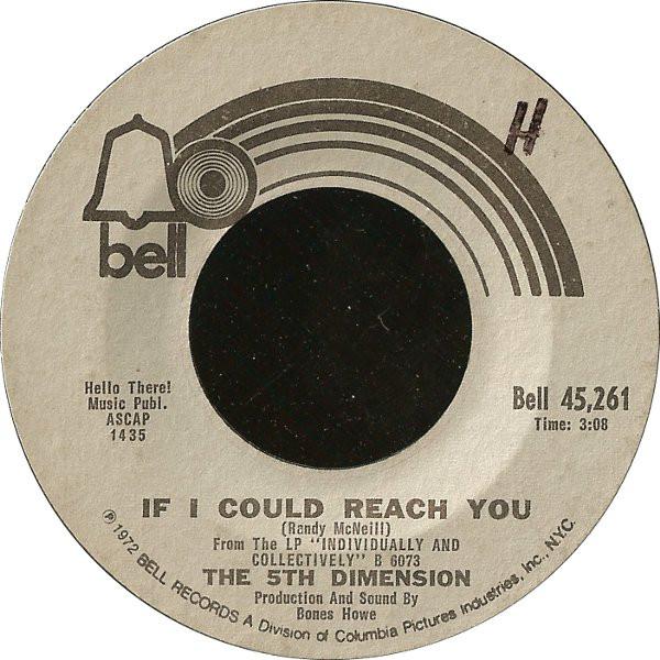7-дюймовая пластинка FIFTH DIMENSION - If I Could Reach You / Tomorrow Bel BELL45261X Bell Records 1972 Япония Соул/Фанк Б/У
