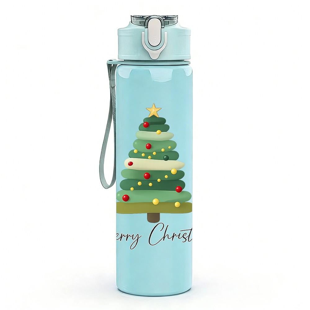 1PC Simple Christmas Tree Text 750ml Color Plastic Sports Water Bottle Leakproof Flip Straw Lid Suitable for Sports Office Home Use