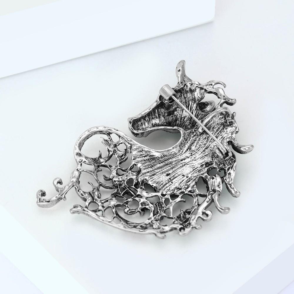 Vintage Rhinestone Horse Head Brooches Casual Metal Badge Pin Zodiac Animal Pins for Women