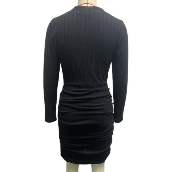 Женское осенне-зимнее платье, облегающий эластичный пуловер с длинным рукавом и пуговицами, полосатый косой вырез, мягкая оболочка, облегающий пуловер длиной выше колена, весна