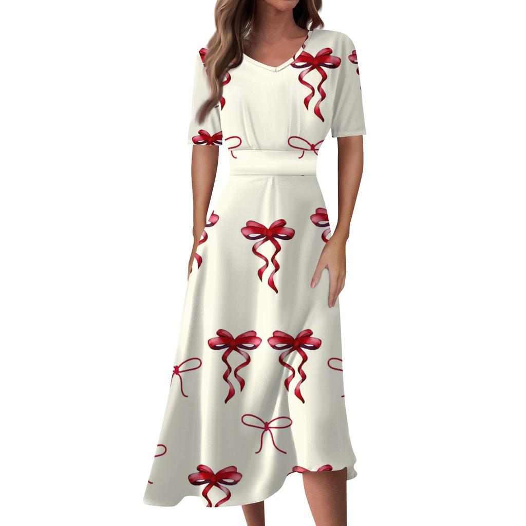 Женское повседневное модное длинное свободное платье с v-образным вырезом и коротким рукавом на талии
