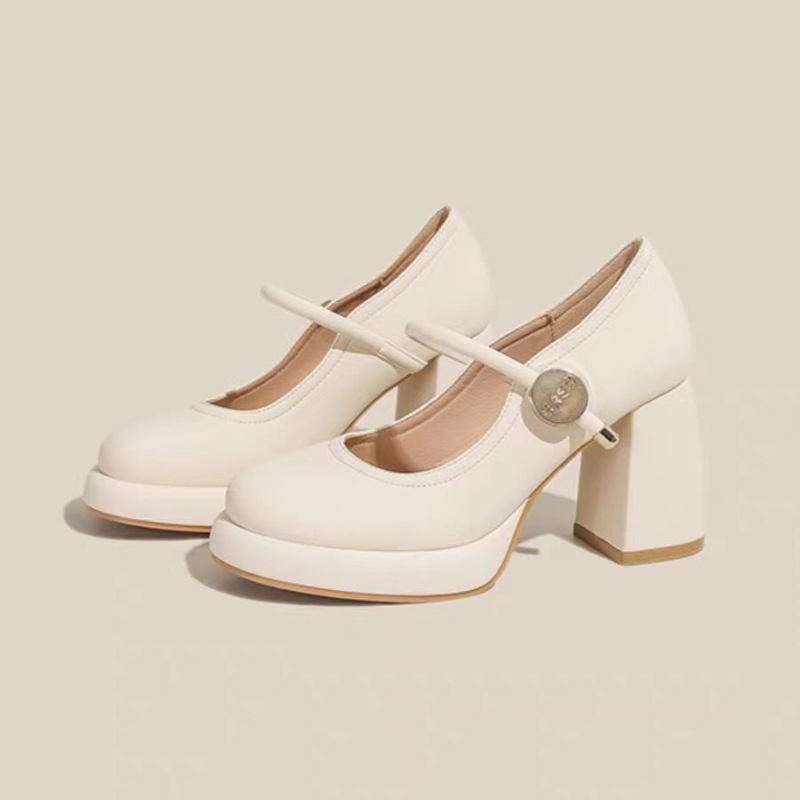 Французские британские туфли Мэри Джейн с одним ремешком, маленькие кожаные туфли на высоком каблуке, туфли на толстом каблуке