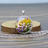 Flower Necklaces Rose Lotus Poppy Cherry Blossoms Sunflower Chains Necklace for Women Glass Cabochon Pendant Jewelry Lover Gift