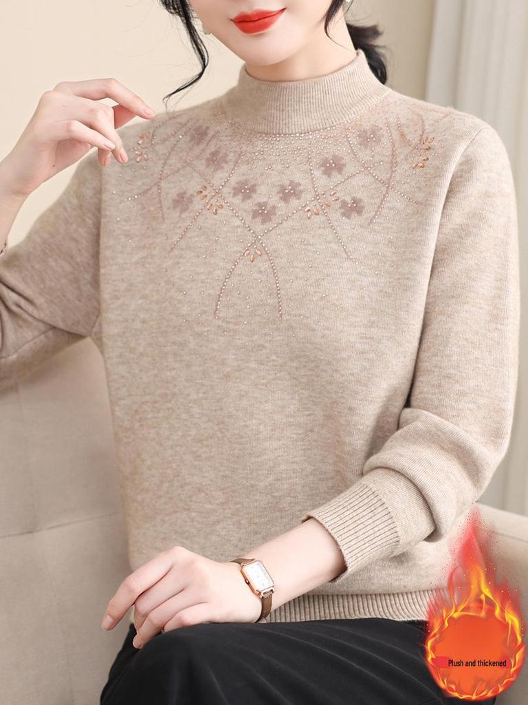Mom's Winter Plush Sweater Base Layer for Seniors: Warm, Thickened Inner Top for Women