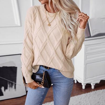Женский свитер осень/зима, пуловер с круглым вырезом, однотонный стеганый трикотажный свитер