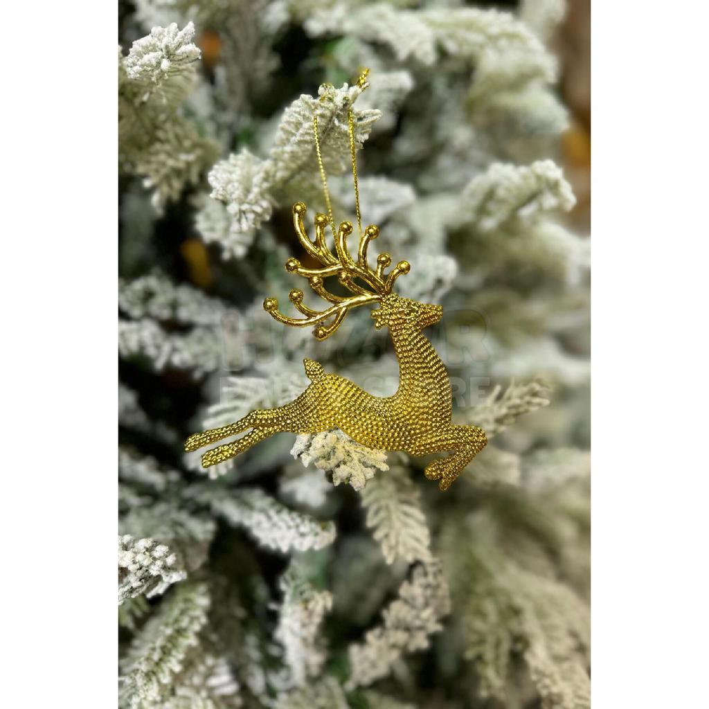 2 Pieces Running Deers Christmas Tree Ornament Silver Gray Colored Deer 11x13 Cm New Year Pine Tree Ornament