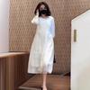 Лето 2025 новое высококлассное белое платье женское свободное и стройнящее нежное с рукавом три четверти темпераментная юбка