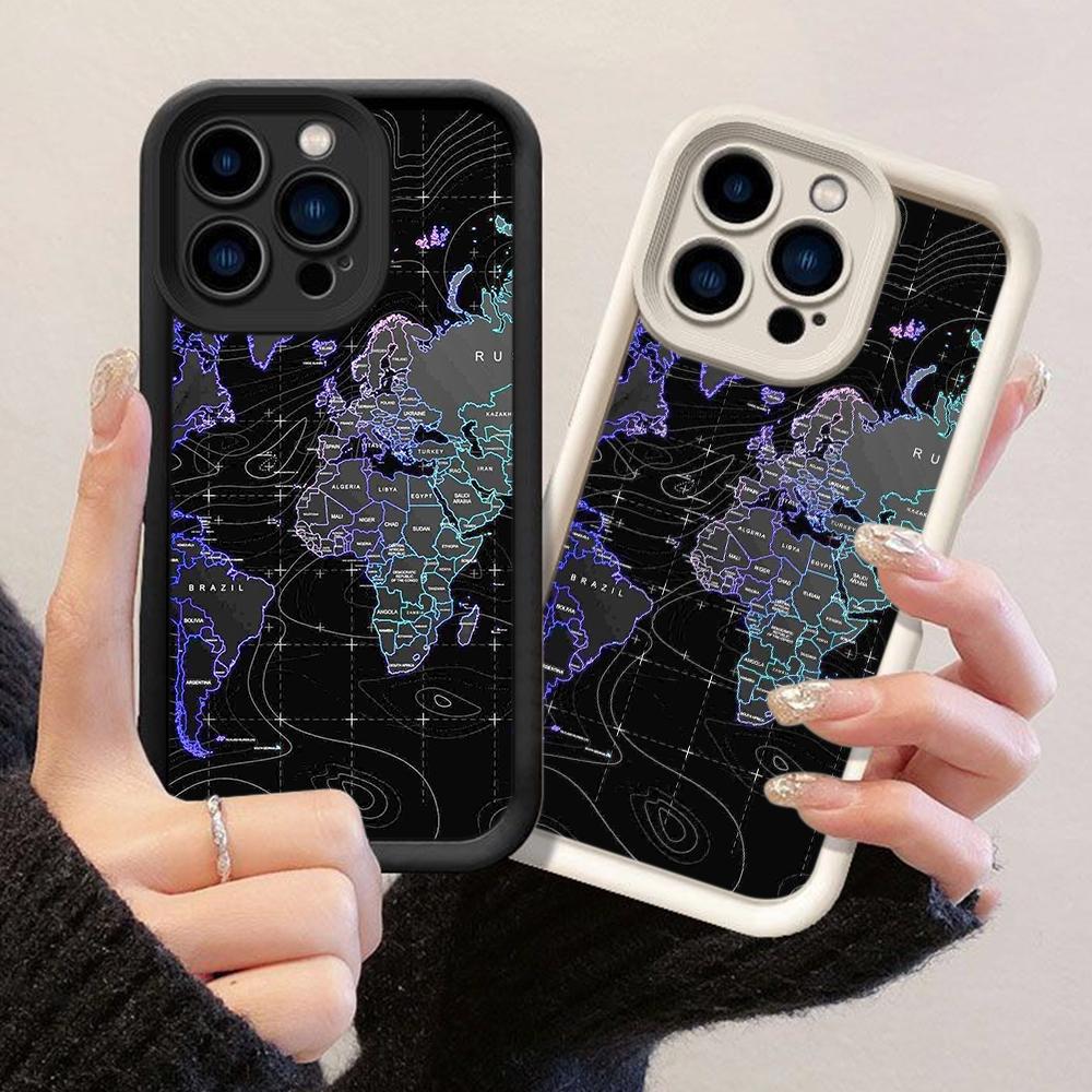 JT10 Эстетичный Мир Карта Телефон для для iPhone 17 16 Pro Max Samsung S26 S25 Ultra A17 A26 A07 Xiaomi 15T Redmi Note 14 Pro Plus Мягкий ТПУ Чехол Обложка