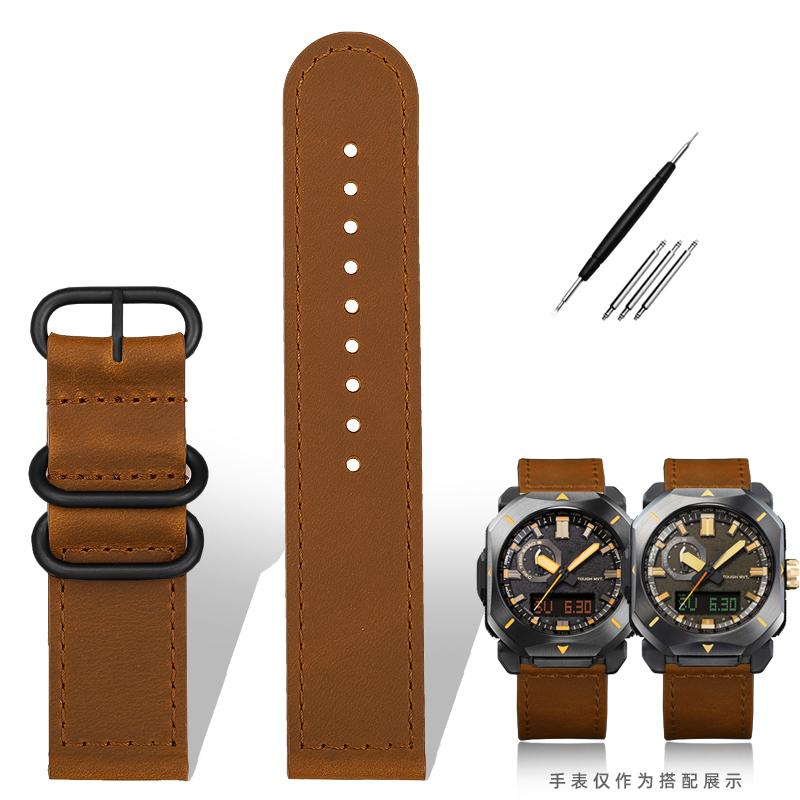 Для ремешка часов Casio PRW6900Y/6800 Кожаный ремешок PRW-60Y/50Y Ретро Винтажный Браслет из Воловьей Кожи Ремешок для Часов Черный Коричневый 23 мм