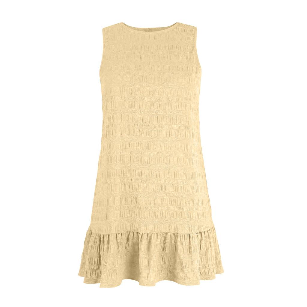 Женские модные свободные универсальные повседневные однотонные платья без рукавов с круглым вырезом