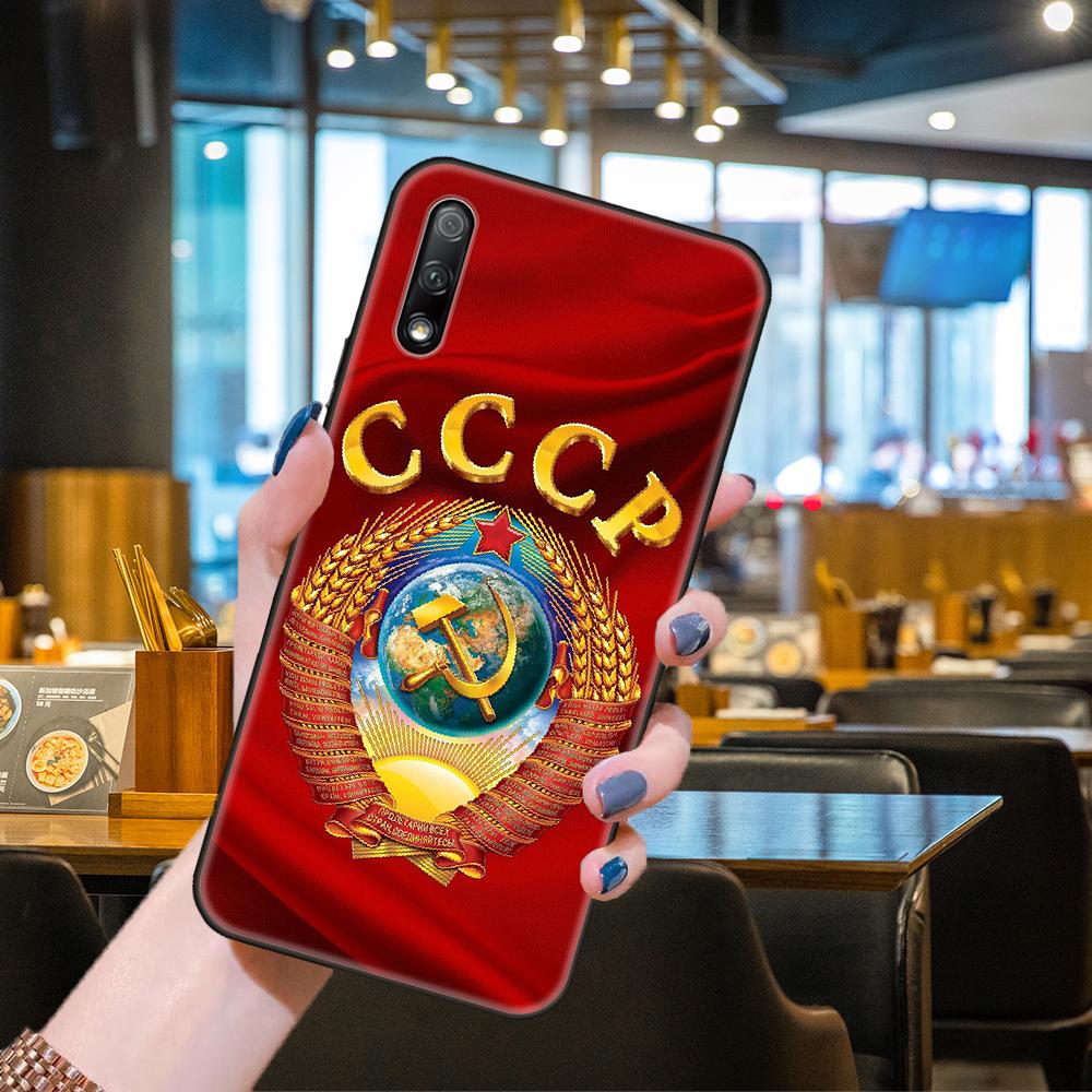 Чехол для телефона Huawei Honor 9X9 9S 10 20 30 S i A 8X 8A 8S 7X 7A Pro Lite, черная задняя крышка, роскошный силиконовый чехол с флагом СССР