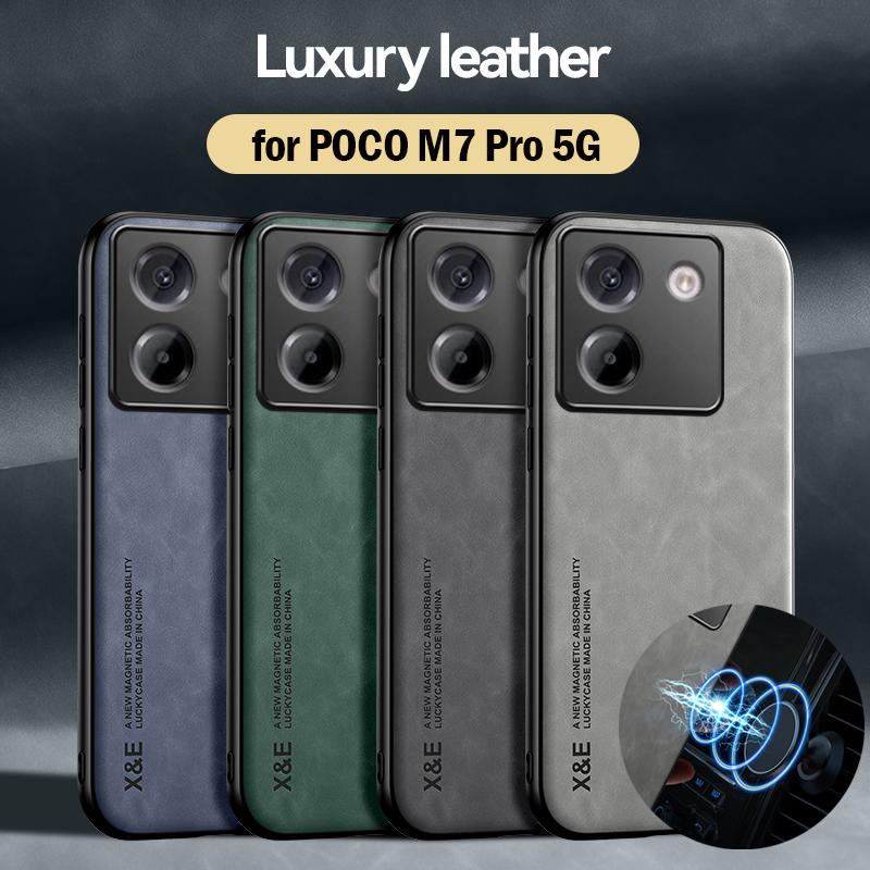 Роскошный кожаный чехол-фунда для Xiaomi POCO M7 Pro 5G Чехол Ультратонкий Магнитная защита для автомобиля Чехол для телефона Capa