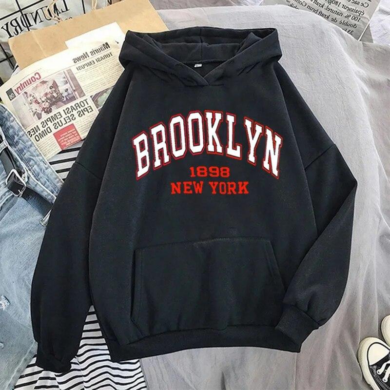 Толстовка с буквенным принтом Boston Brooklyn, модное пальто унисекс, большие толстовки с капюшоном в Нью-Йорке, женская толстовка унисекс, одежда Brooklyn