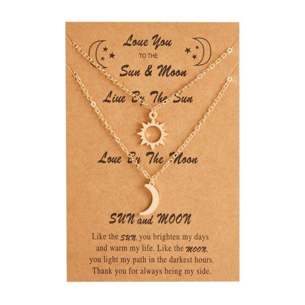 Charm Moon Sun Couple Necklace Stainless Steel Hollow Butterfly Heart Pendant Link Chain Necklace For Women Men Family Jewelry