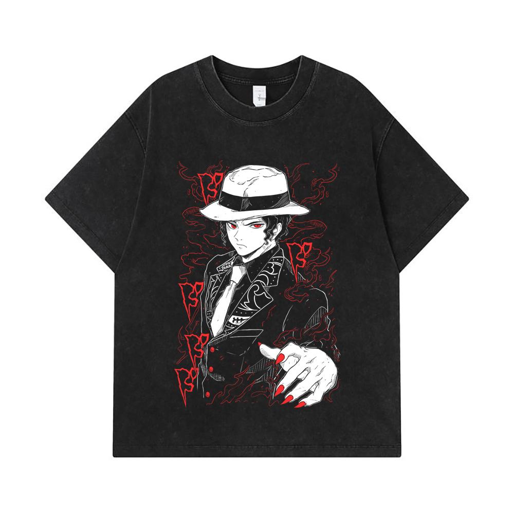 275 GSM Washed T-shirts 100% Cotton Demon Slayer V37 Muzan Print Unisex Heavy Cotton T Shirt