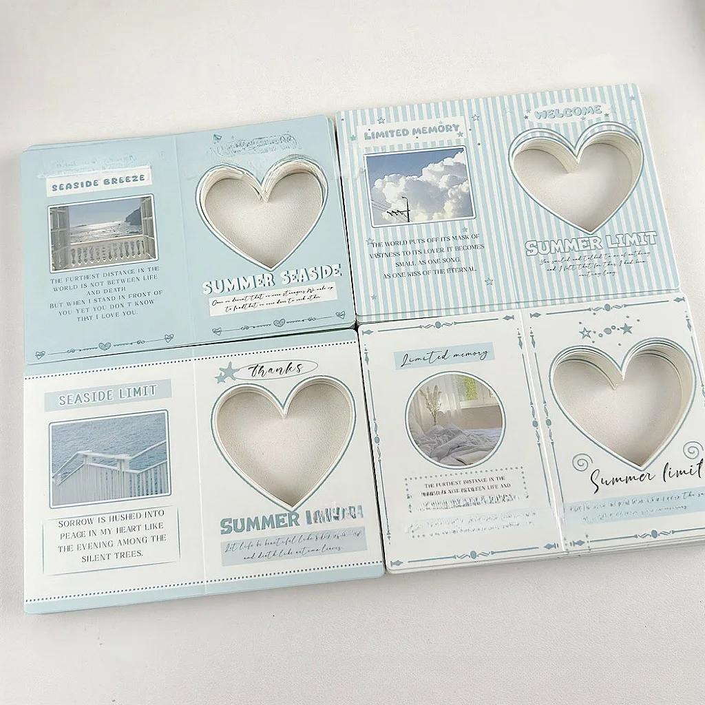 20Pcs Mix Blue Heart Hollow Folding Card Back Kpop Idol 3inch Photocard DIY Packing Decor Fixed Background Cardboard
