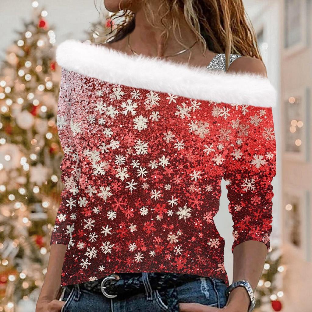 Женский плюшевый пуловер с длинными рукавами и рождественским принтом Christmas Elements