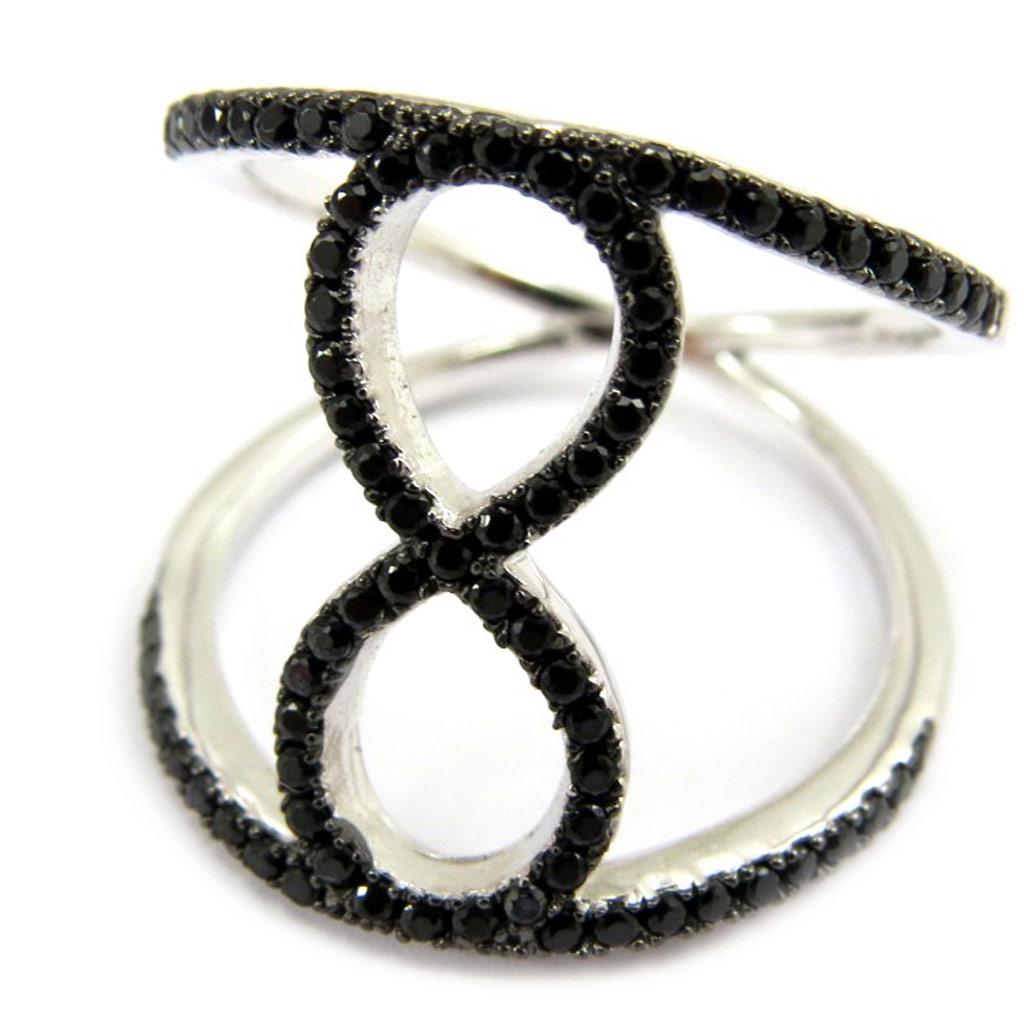 Серебряное кольцо 'Сисси' чёрное (бесконечность)