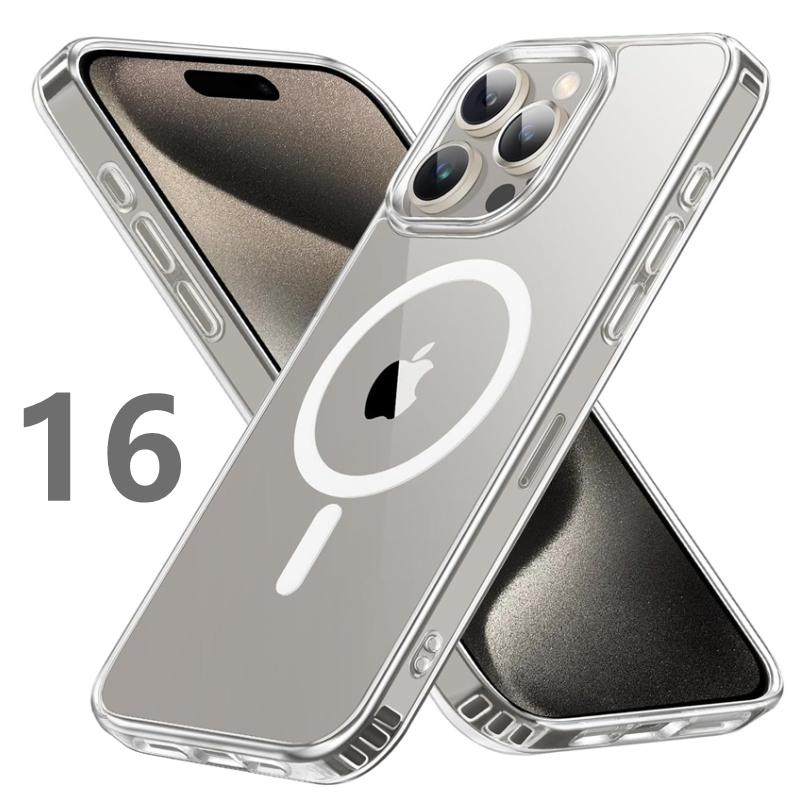 Магнитный прозрачный чехол для iPhone 17 16 15 14 13 11 12 Pro Max Plus Прозрачный чехол Крышка для беспроводной зарядки Совместимый с Magsafe