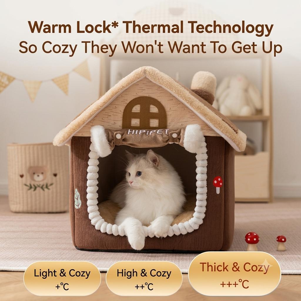 Warm Cat House Bed Enclosed Plush Pet Cave for Cats Small Dogs Cozy Winter Sleeping Nest Detachable Washable Kitten Puppy House