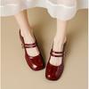 Неглубокие французские ретро туфли Мэри Джейн красного цвета на толстом каблуке с большим размером маленьких кожаных туфель Одинарные туфли женские