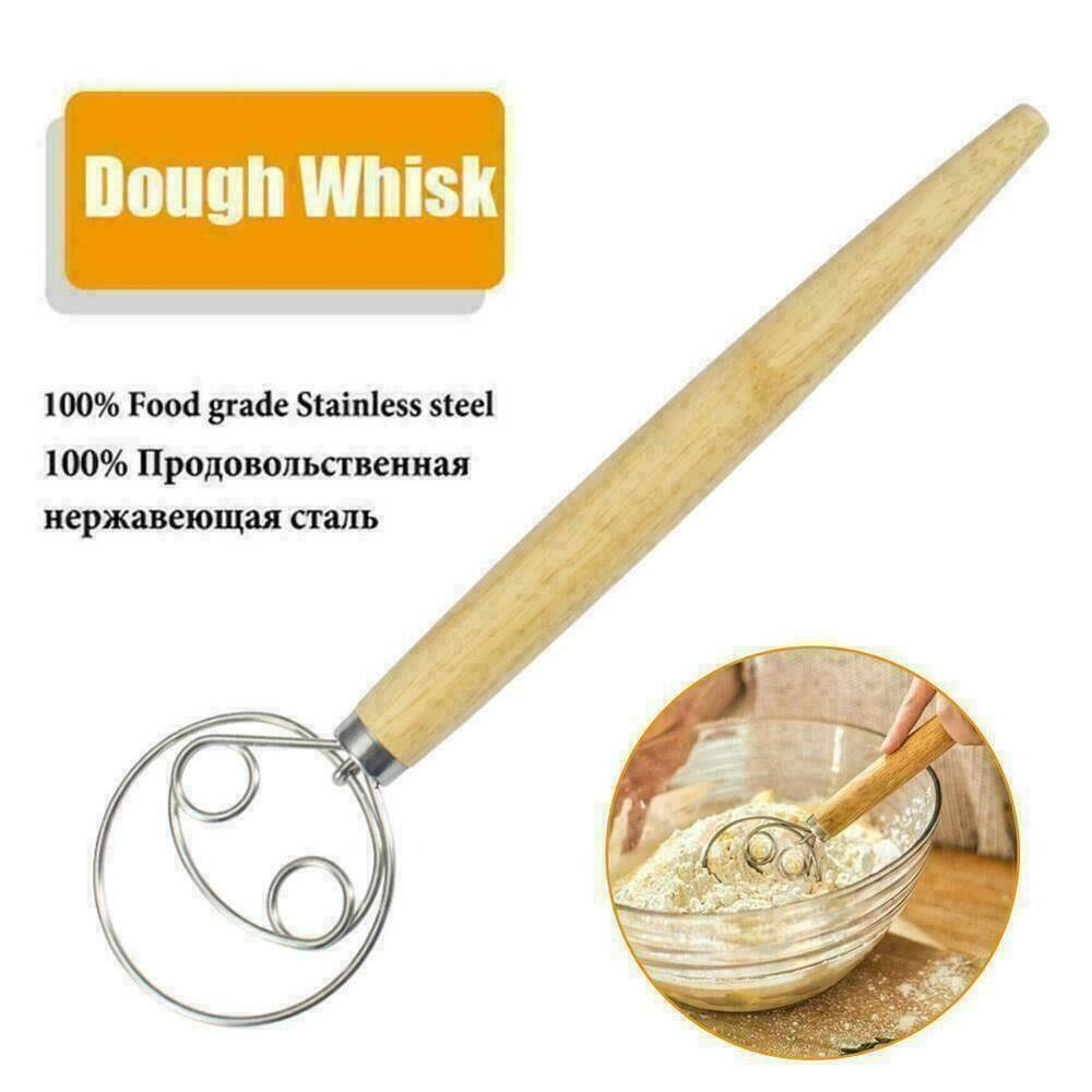 Миксер для муки Венчик из нержавеющей стали Спиральный венчик Венчик для муки Миксер для муки 13-дюймовая дубовая ручка Датский венчик для теста