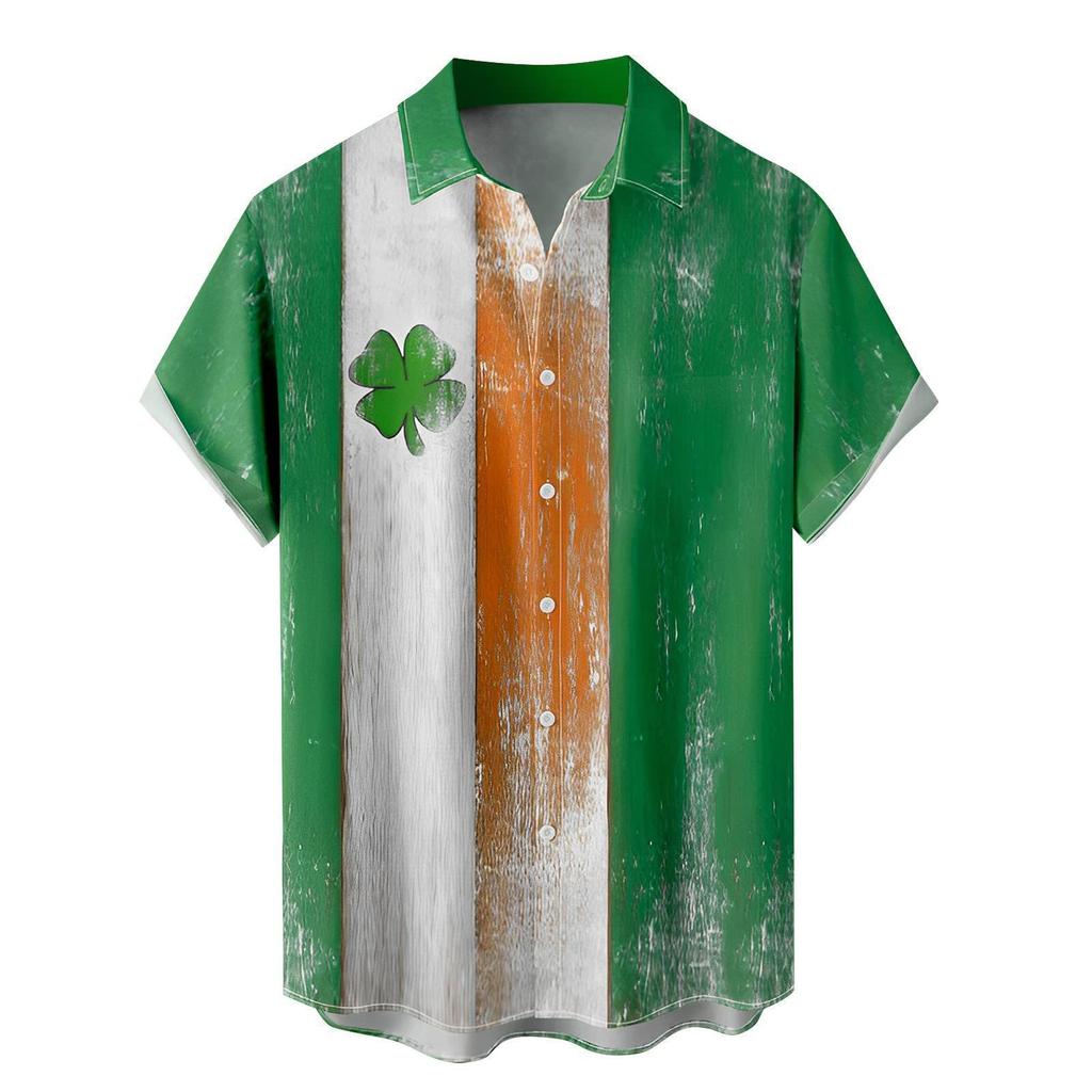 Men'S Summer Shirt 3D Printing Fashion Casual Green Collection Loose Short Sleeve Shirt