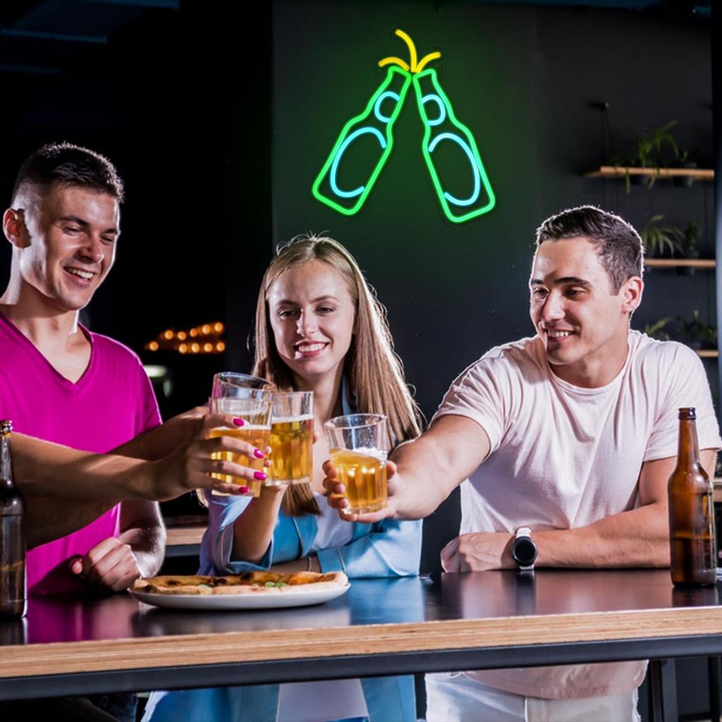 Alkkign Неоновая вывеска Пиво Светящаяся для бара Зеленая Надпись Cheers Неон Питание от USB Неоновая вывеска для бара на стену Вывеска для дома Изакая Мужская пещера Вечеринка Вывеска, Вывеска, Вывеска, Декор,