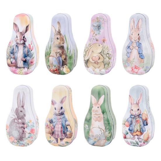 Easter Tinplate Candy Box Bunny Pattern Cookie Biscuit Storage Tin Metal Empty Chocolate Treat Packaging Container Easter Gift Box with Lid for
