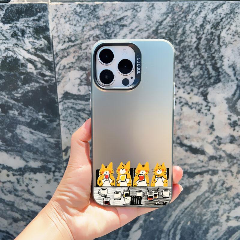 Stacked Cat Phone Case for iPhone 16 15 14 Pro Max 13 Mini 12 11 Pro Max 15 14 Plus Laser Cover Girls Cute Gifts Phone Shells