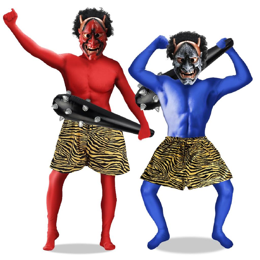 Skin Setsubun Demon Full Full Body Wig Tiger Pattern Pants [mewin] [No Visible] Costume, Costume, 5-piece Set, Tights, Included, Mask, Club, (red)