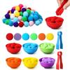 Детские игрушки для счета и сортировки Помпоны Радужные цвета Пластиковые миски Пинцет Навыки мелкой моторики Детские обучающие игрушки