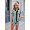 2026 Spring/Summer New V-neck Contrast Color Short Sleeve Loose T-shirt Women's Casual Top