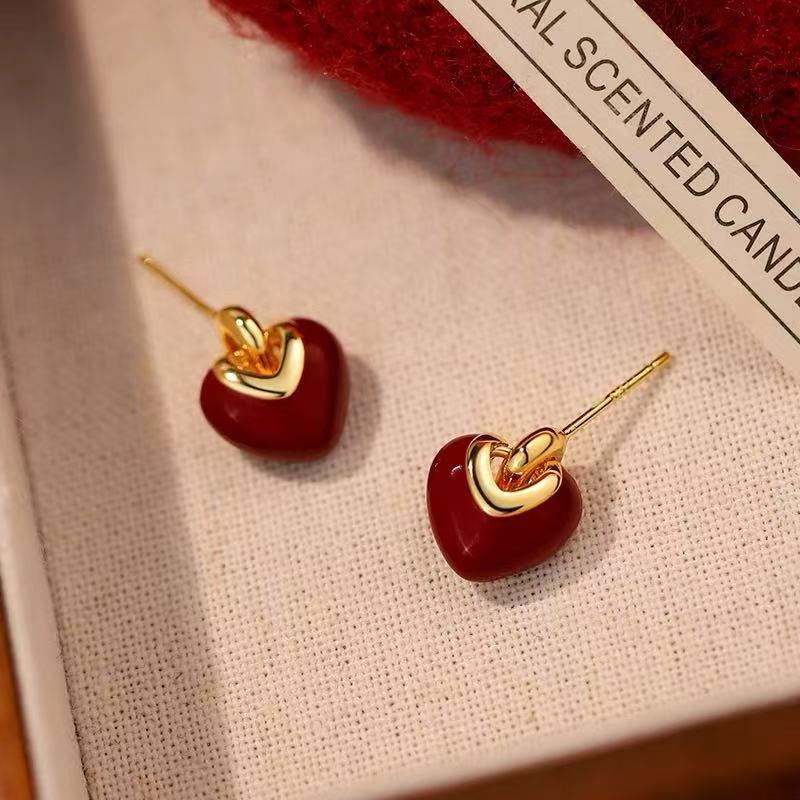 Серьги-сердечки красного цвета, год Змеи 2025, из стерлингового серебра 925 пробы, праздничные украшения для женщин.