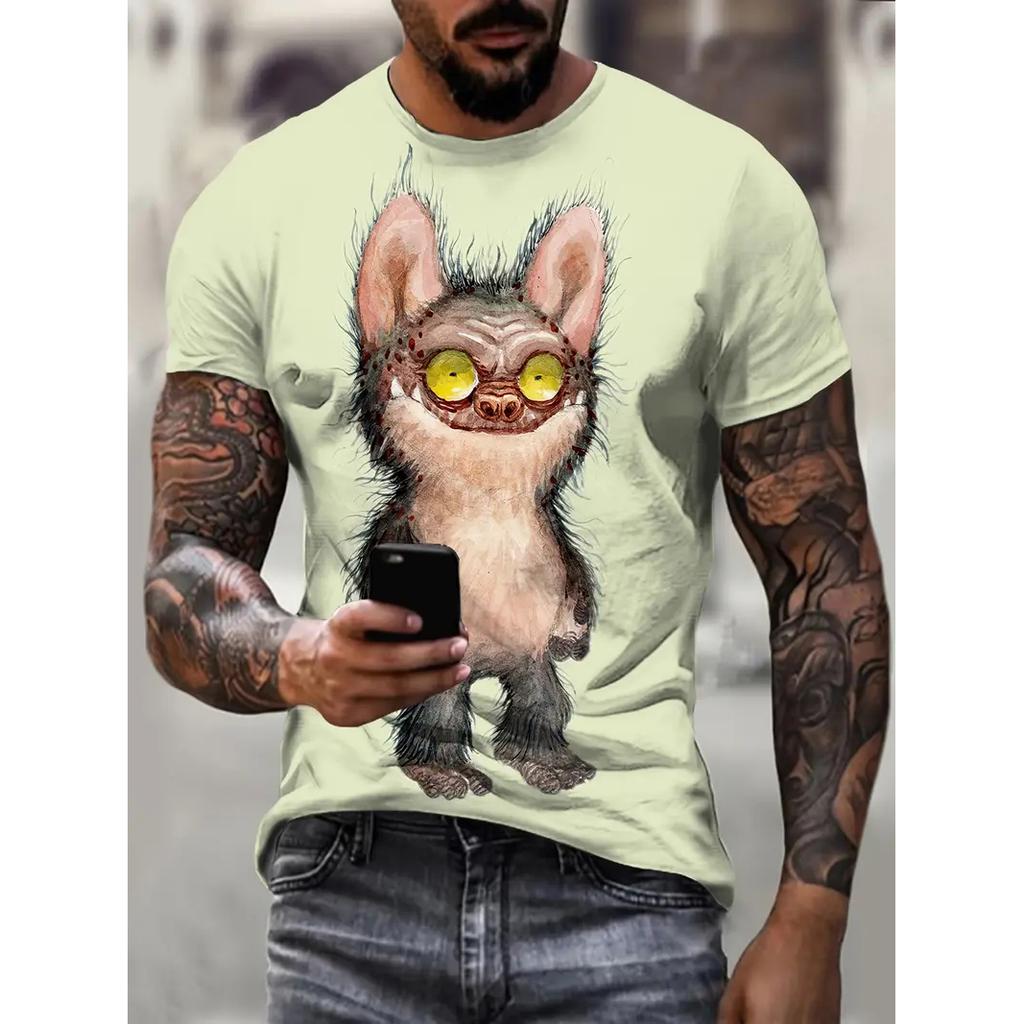 Men's T Shirt Summer Casual Short Sleeve Cartoon Print Funny Animal Cat T-Shirts Fashion Streetwear Male Oversized Clothing