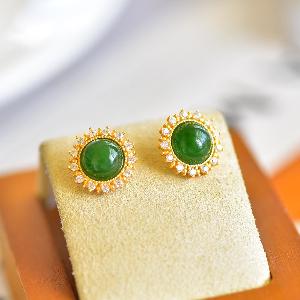 Hotan Jade Jasper S925 Silver Studs Earrings