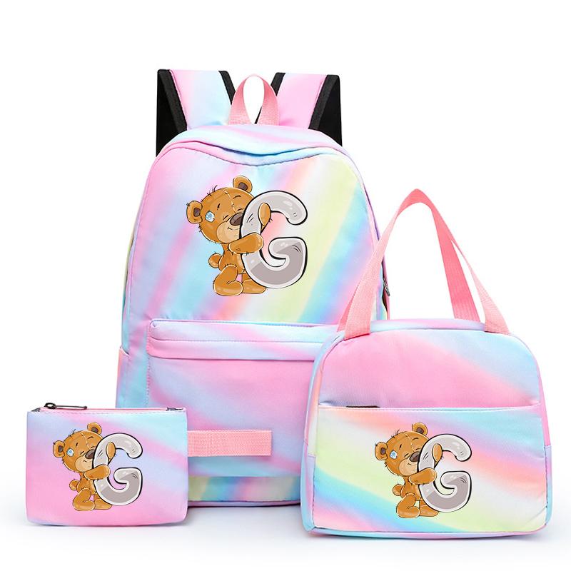 3 шт./компл. школьный рюкзак «Маленький медведь» с 26 английскими буквами и сумкой для обеда, пенал для студентов, Kawaii, школьный рюкзак для девочек