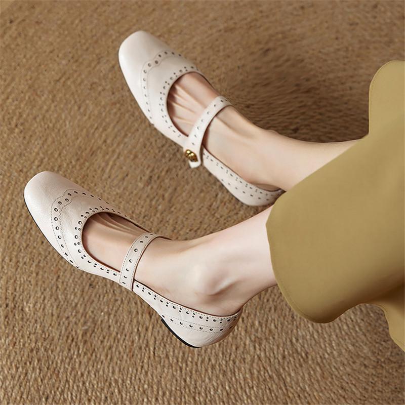 Модные летние женские туфли-лодочки из натуральной кожи, женские туфли в стиле броги, с круглым носком, Мэри Джейн, на низком каблуке, с внутренней платформой