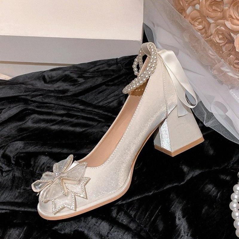 Мода Красивые Туфли на Высоком Каблуке Женские Одинарные Туфли Блочный Каблук