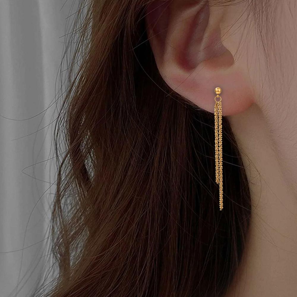 EManco Trendy Bling Cauliflower Chain Earrings Gold Silver Plated Glitter Star Tassel Earrings 316L Titanium Steel Long Earrings